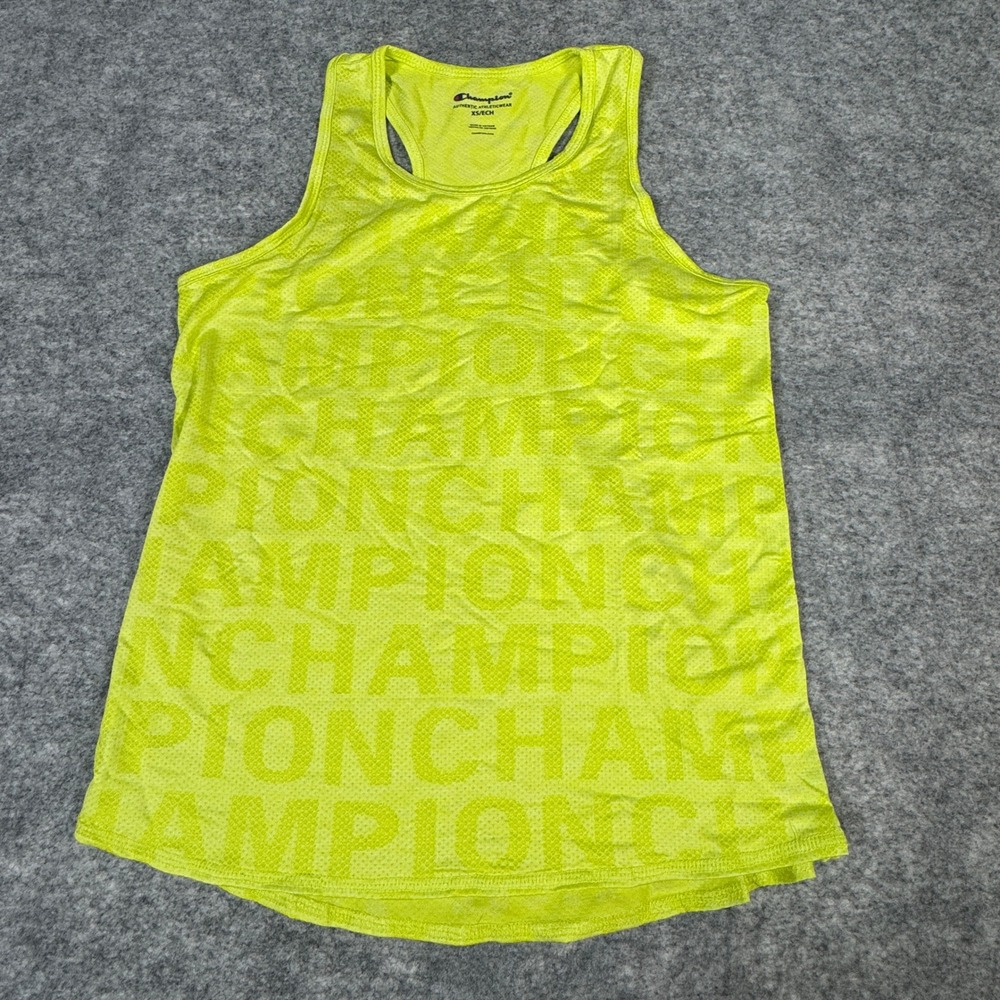 Champion Womens Neon Yellow Logo Print Racerback Tank Top XS 1686694